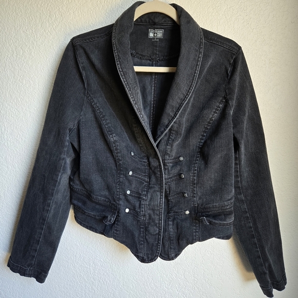 Converse All Star Black Denim Jacket Women’s Sz L - Picture 1 of 5